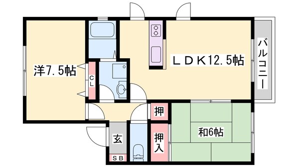 西飾磨駅 徒歩22分 2階の物件間取画像